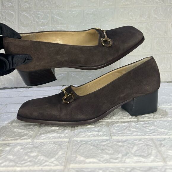 Gucci DarkโBrown Suede Horsebit Block Heels - Picture 4 of 14